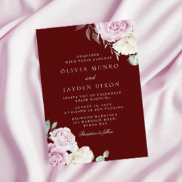 ボタニカルエレガンス:赤面ホワイト結婚ブルゴーニュ 招待状