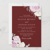 ボタニカルエレガンス:赤面ホワイト結婚ブルゴーニュ 招待状 (正面)