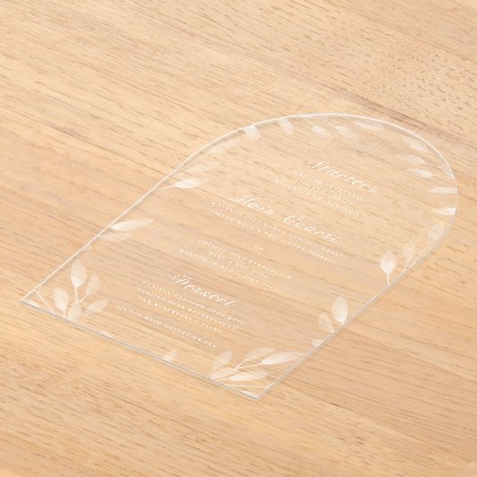 ボタニカルエレガントアクリル系結婚式レセプションメニュー アクリル招待状 (レイダウン)