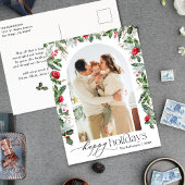 ボタニカルエレガントアーチ1フォトハッピーホリデー ポストカード