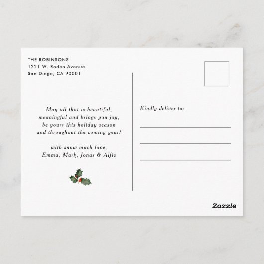 ボタニカルエレガントアーチ1フォトハッピーホリデー ポストカード (裏面)