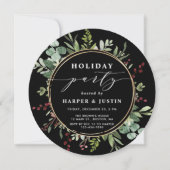 ボタニカルエレガントクリスマスパーティーブラックサークル 招待状 (正面)