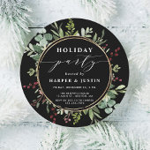 ボタニカルエレガントクリスマスパーティーブラックサークル 招待状