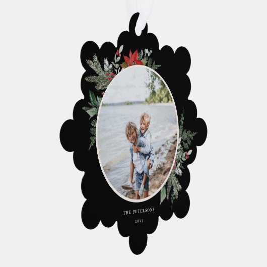 ボタニカルエレガントクリスマスフォトブラック オーナメントカード (右)