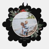 ボタニカルエレガントクリスマスフォトブラック オーナメントカード (正面)