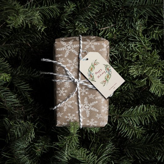 ボタニカルエレガントクリスマスリースハッピーホリデー ギフトタグ