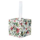 ボタニカルエレガントクリスマスロビンの水色 キューブオーナメント (正面アングル)