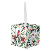 ボタニカルエレガントクリスマスロビンの水色 キューブオーナメント (裏面アングル)