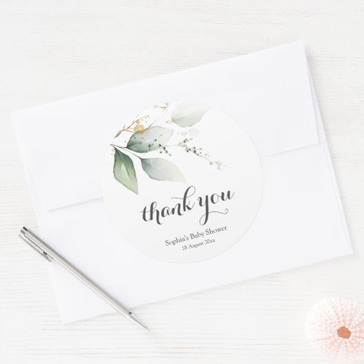 ボタニカルエレガントグリーン金ゴールドありがとうステッカー ラウンドシール (封筒)