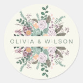 ボタニカルエレガントセージグリーンシックフローラ ラウンドシール (正面)