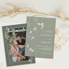 ボタニカルエレガントセージ緑の金ゴールド結婚式の招待 招待状