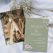 ボタニカルエレガントセージ緑の金ゴールド結婚式の招待 招待状