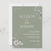 ボタニカルエレガントセージ緑の金ゴールド結婚式の招待 招待状 (正面)