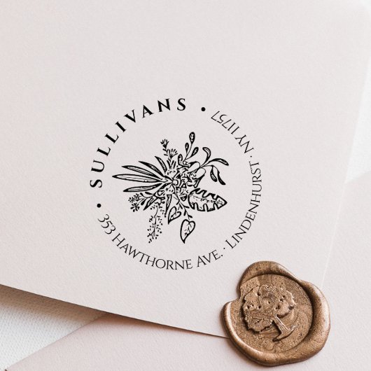 ボタニカルエレガントトロピカルブーケ差出人住所 ラバースタンプ