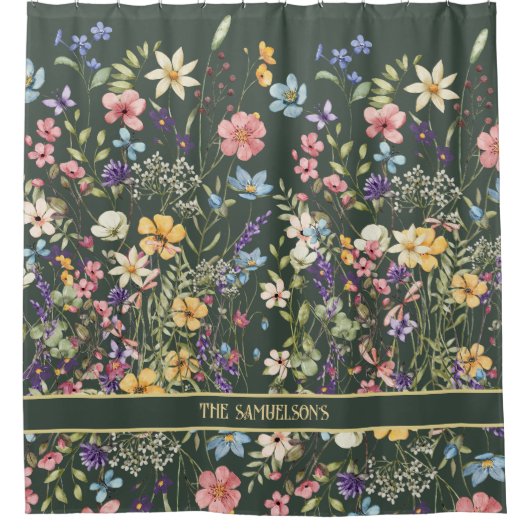 ボタニカルエレガントフローラオンセージグリーン シャワーカーテン (正面)