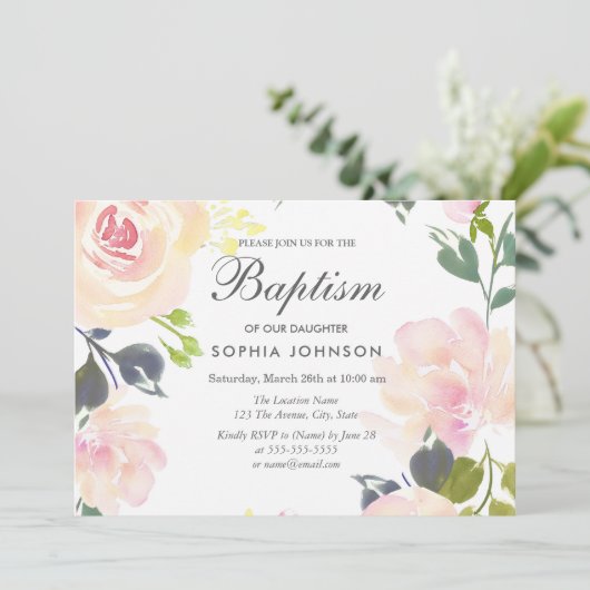ボタニカルエレガントフローラガールバプテスマ招待状 招待状 (スタンド正面)