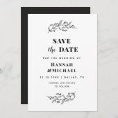 ボタニカルエレガントブラック&ホワイト緑描園 セーブザデート (正面/裏面)