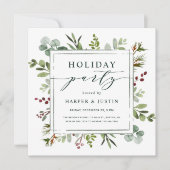 ボタニカルエレガントホリデーパーティースクエアグリーン 招待状 (正面)