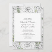 ボタニカルエレガントホワイトフローラグリーンブライダルシャワー 招待状 (正面)