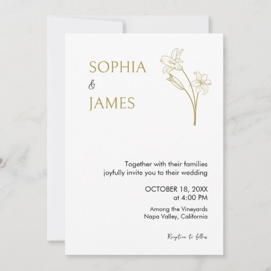 ボタニカルエレガントミニマル金ゴールド結婚式の招待 セーブザデート (正面)