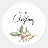 ボタニカルエレガントメリークリスマス金ゴールドとグリーン ラウンドシール (正面)
