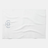 ボタニカルエレガントローレル名前をカスタムするダスティブルー キッチンタオル (横)