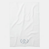 ボタニカルエレガントローレル名前をカスタムするダスティブルー キッチンタオル (縦)