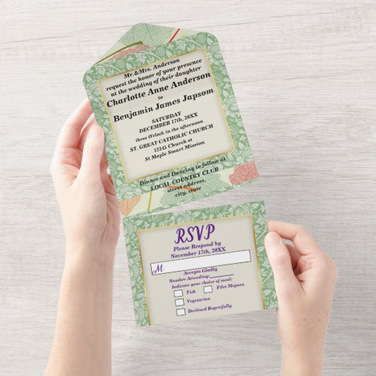 ボタニカルエレガント 秋の落ち葉 ウェディング オールインワン招待状 (貼ってはがせる)