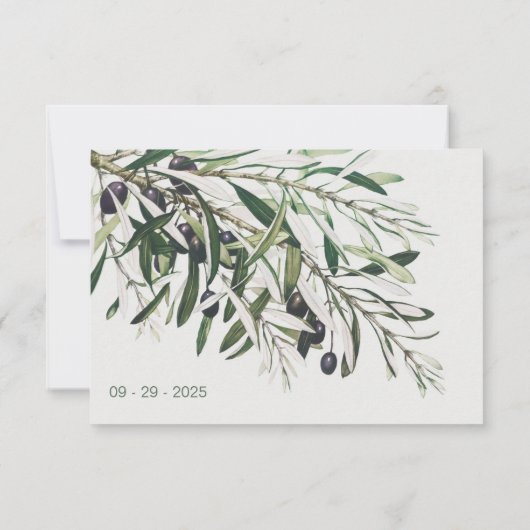 ボタニカルオリーブ結婚ブランチのエンクロージャRSVP Ca 出欠カード (裏面)