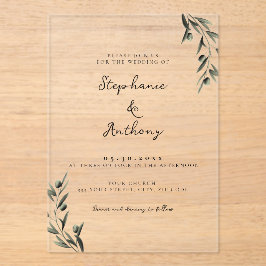 ボタニカルオリーブ葉ブランチイタリアン結婚ズ アクリル招待状