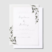ボタニカルオリーブ葉ブランチイタリアン結婚ズ ベラム紙招待状 (オフセット)