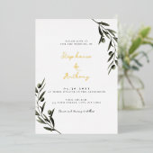 ボタニカルオリーブ葉ブランチイタリアン結婚ズ 箔招待状 (立ち正面)