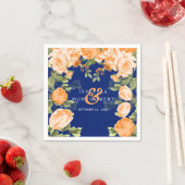 ボタニカルオレンジとネイビーブルーのフローラ結婚ズ スタンダードカクテルナプキン (インサイチュ)