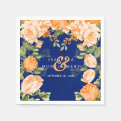 ボタニカルオレンジとネイビーブルーのフローラ結婚ズ スタンダードカクテルナプキン (正面)