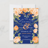 ボタニカルオレンジとネイビーブルーフローラ 招待状 (正面)