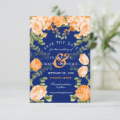 ボタニカルオレンジとネイビーブルーフローラ 招待状 (スタンド正面)
