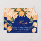 ボタニカルオレンジとネイビーブルー結婚ズ – RSVP (正面/裏面)
