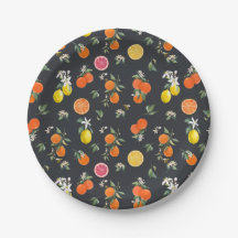 ボタニカルオレンジとレモンのパターン ダーク