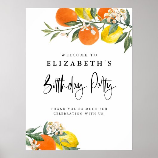 ボタニカルオレンジとレモンの夏の誕生日パーティー ポスター (正面)