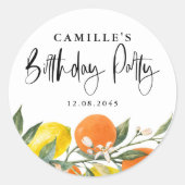 ボタニカルオレンジとレモンの夏の誕生日パーティー ラウンドシール (正面)