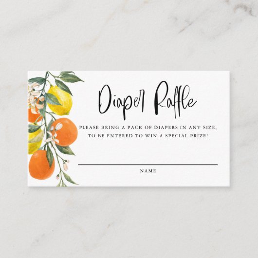ボタニカルオレンジとレモンオムツラッフルゲーム エンクロージャーカード (正面)
