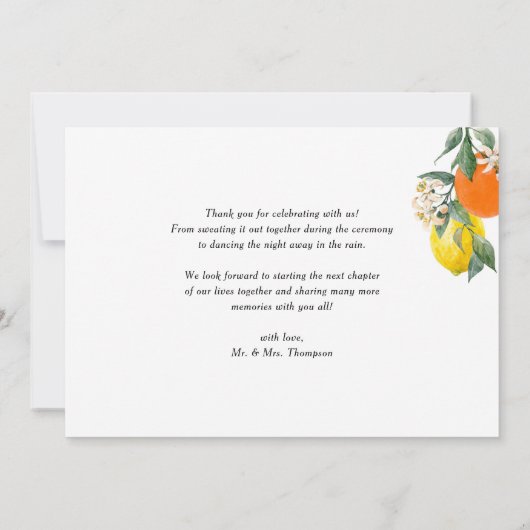 ボタニカルオレンジとレモンガーランド結婚ズ サンキューカード (裏面)