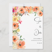 ボタニカルオレンジイエローサマー フラワーのSave the Date 招待状 (正面)