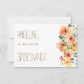 ボタニカルオレンジイエローピンクの夏の花 ブライドメイド 招待状 (正面)