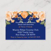 ボタニカルオレンジフローラとネイビーブルー – 披露宴 エンクロージャーカード (裏面)