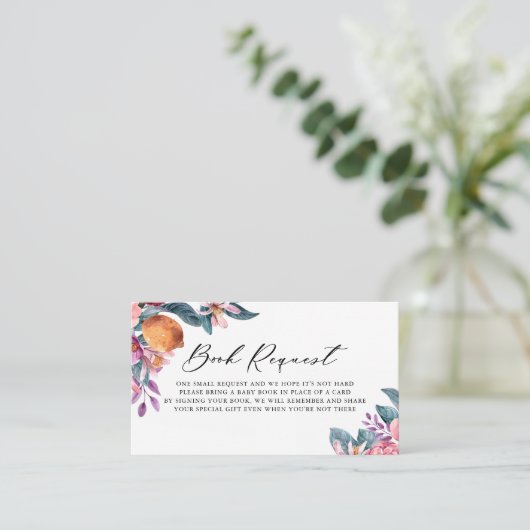 ボタニカルオレンジ赤ちゃんシャワーブックリクエストカード プレイスカード (スタンド正面)
