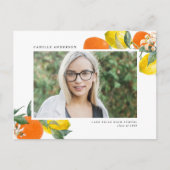 ボタニカルオレンジ&レモンQRコード写真卒業 案内ポストカード (正面)