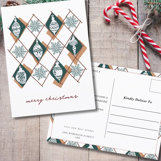 ボタニカルオーナメントメリークリスマスタイポグラフィ シーズンポストカード