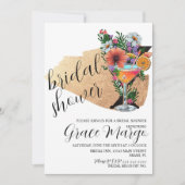 ボタニカルカクテルグリッターブラックブライダルシャワー 招待状 (正面)