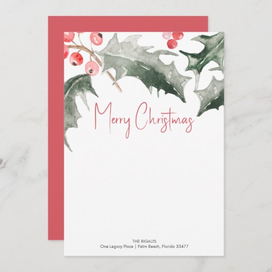 ボタニカルカスタムクリスマスステーショナリーNotecards 招待状 (正面/裏面)